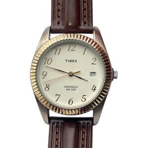 VTG Timex Indiglo Fluted Bezel Watch 34mm - Fresh Battery - New Band - Date - WR